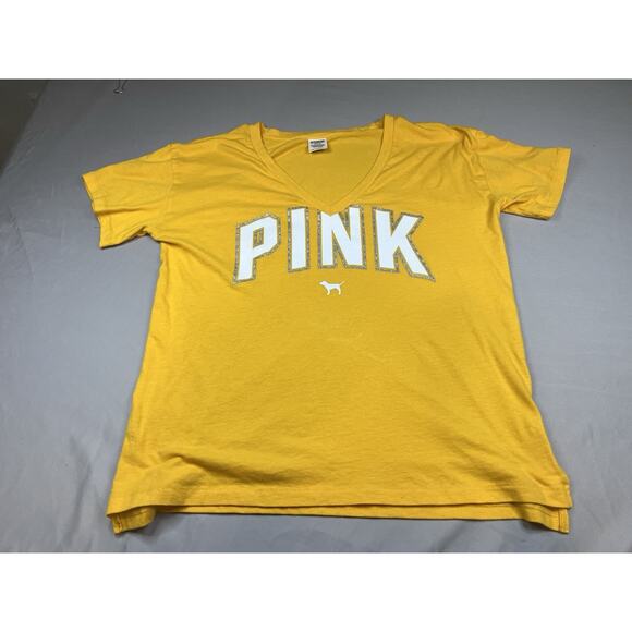 Victoria’s Secret PINK Yellow V-Neck T-Shirt Women’s Size M - Picture 1 of 6